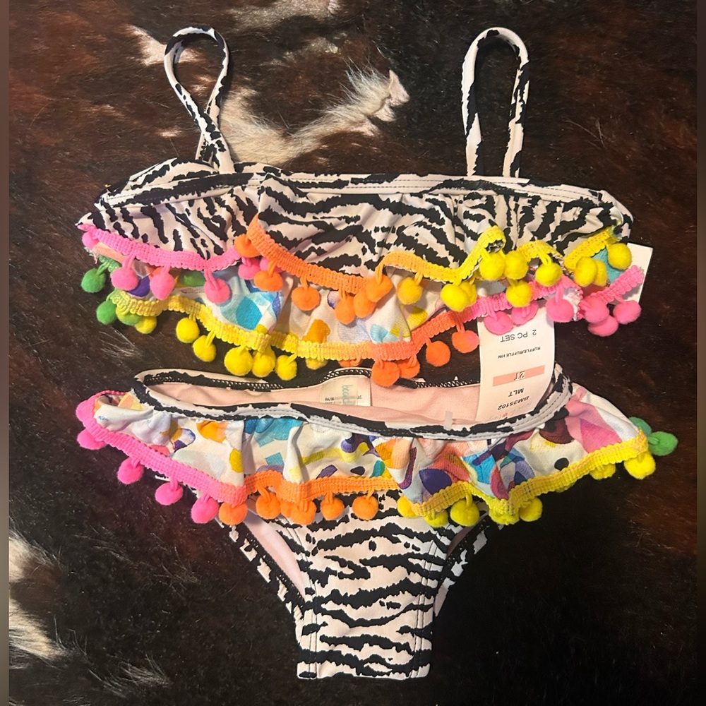 NWT BEACH LINGO 2PC RUFFLE BRA & HIGH-WAIST BOTTOM SWIM SET SZ 2T